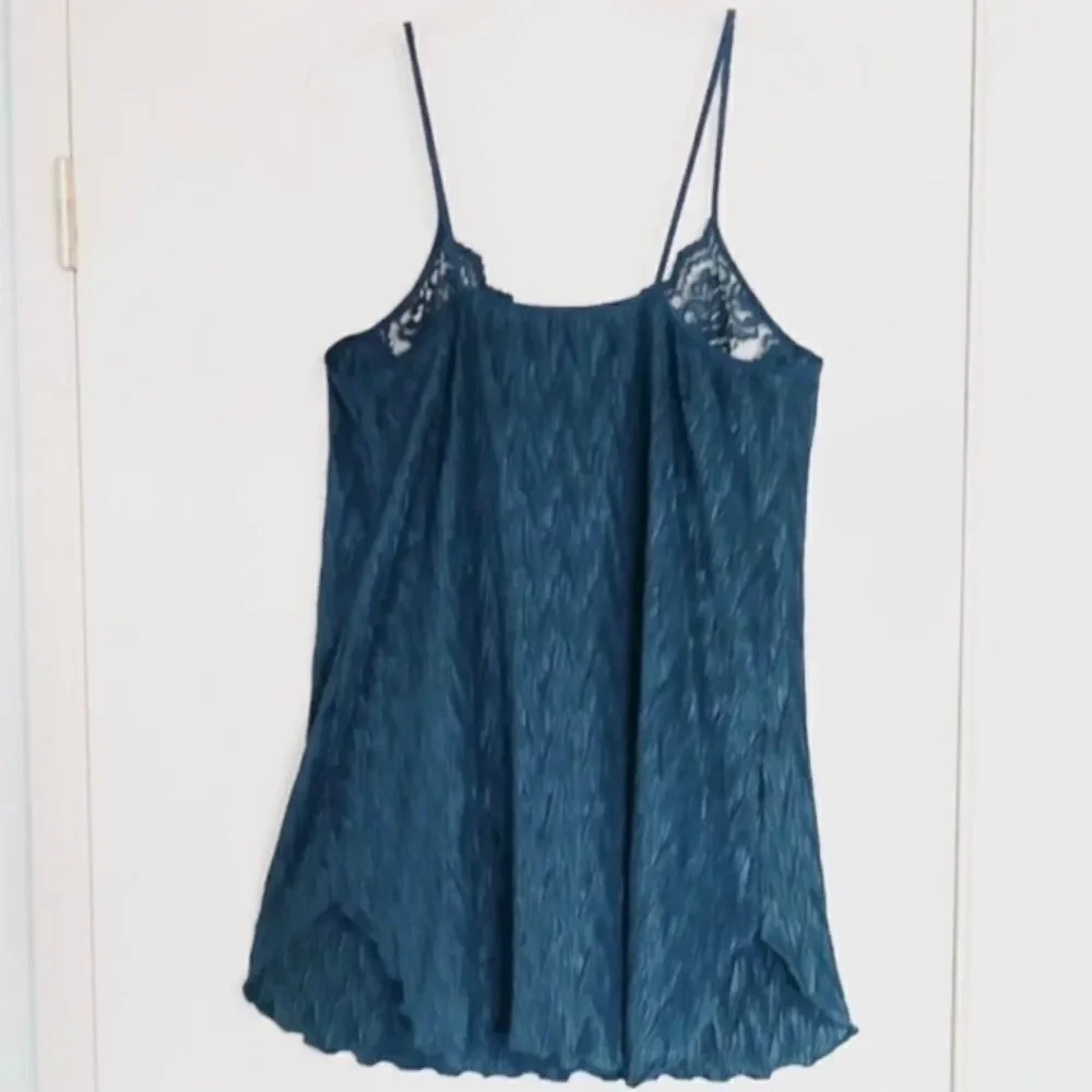 Vintage Dark Teal Lace Top Chemise Slip Dress - Picture 2 of 5